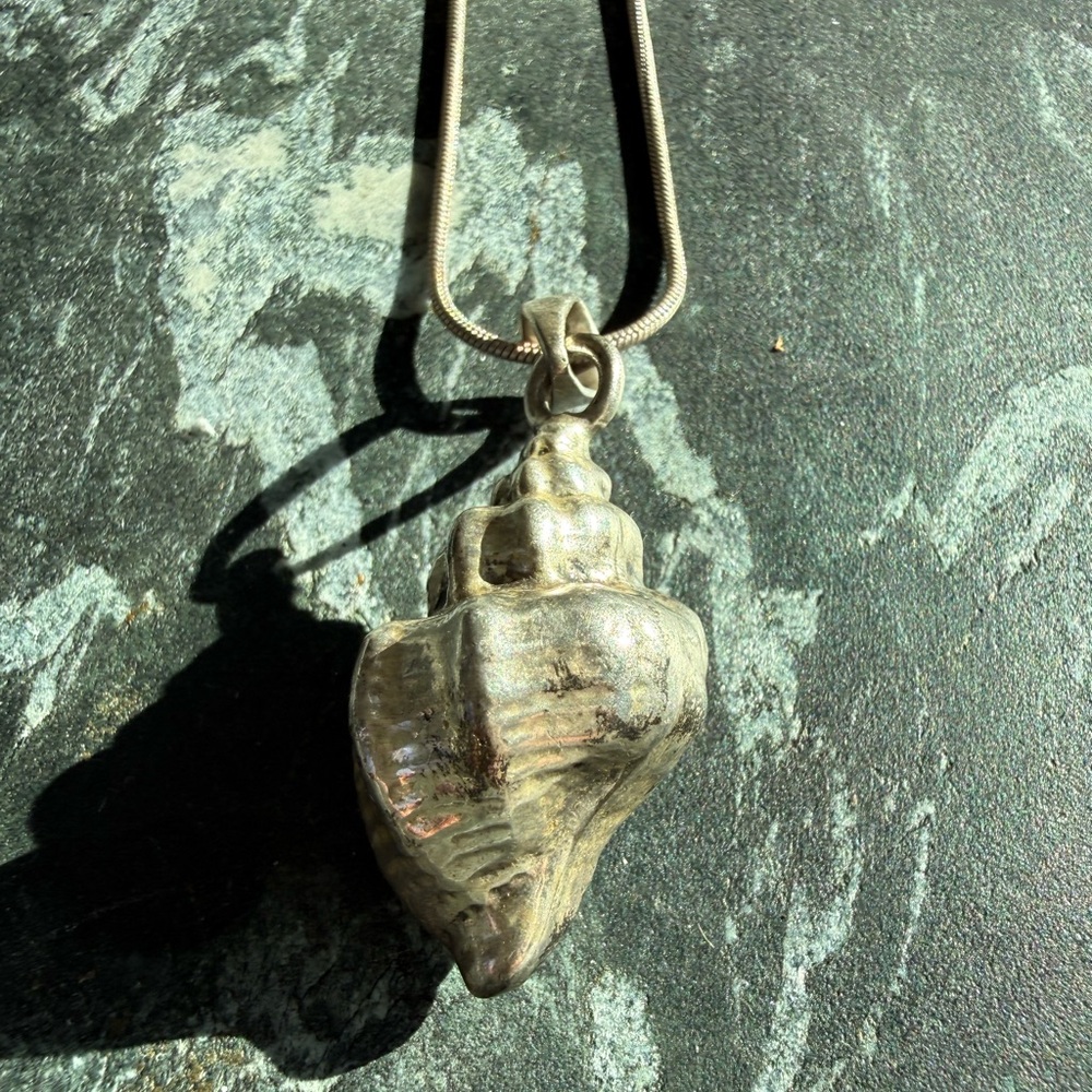 925 Sterling Silver Mexico Conch Sea Shell 3D Pendant Beach  with 17.5” chain